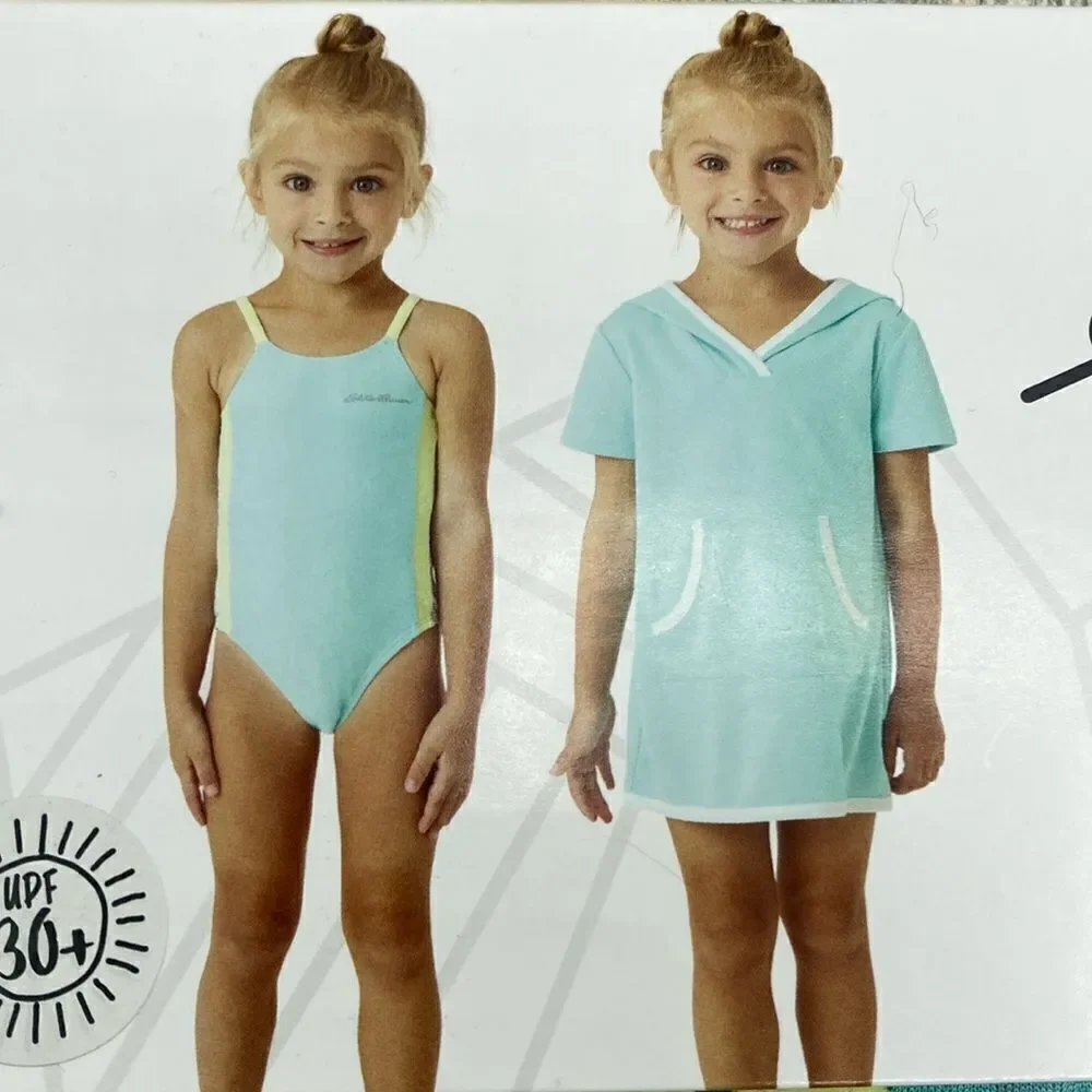 Girls One Piece Bathing Swimsuit and Coverup Swim 2-Piece Set Size 5